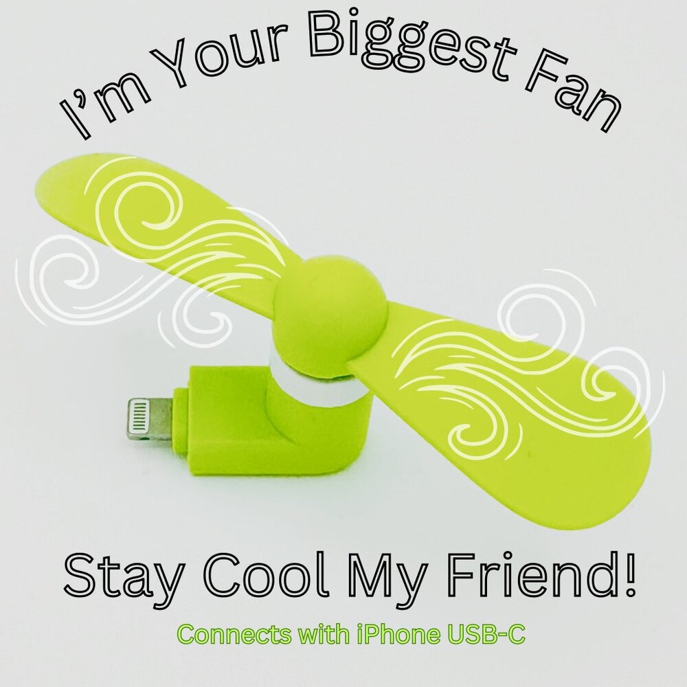Ultra-Slim iPhone Cooling Fan - USB-C Portable Mini Fan (Lime Green/White)